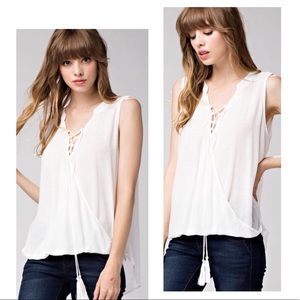 ☕️Lovely Ivory Tassel Gauze Top 🌟 Sale